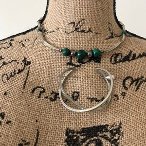Green malachite beaded necklace & silver bracelet